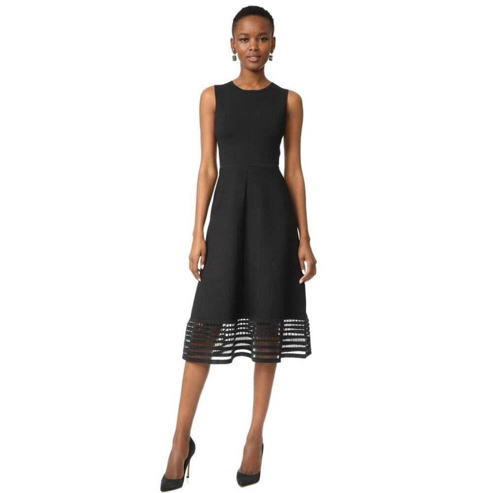 Lela‎ Rose Knit Dress M Black Lattice Cut Out Lace Hem Sleeveless Midi